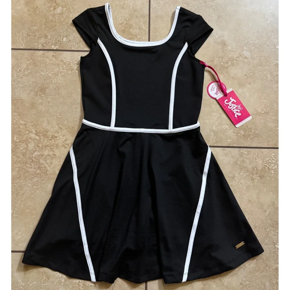 Justice Dress Girls M (10) Black White‎ Sporty Active Built-in Shorts Pocket NEW
